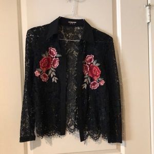 Lace and embroidered top
